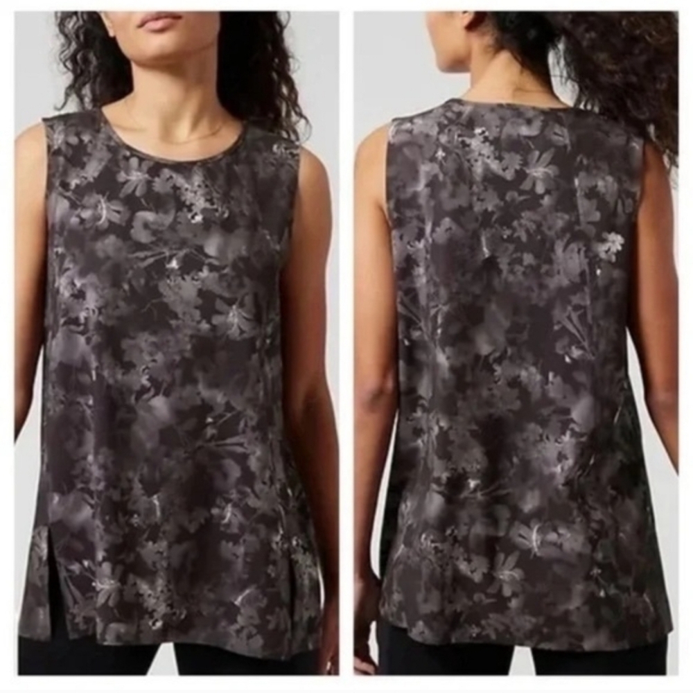Athleta Refined Zephyr Tank Gray Floral Sleeveless Top Size Small Petite (S P)